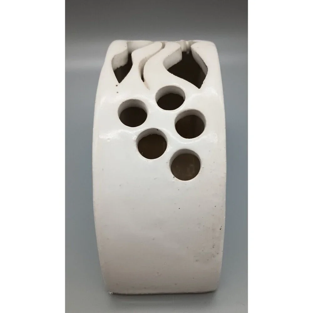 Ceramic Art Piece Vase Hand Thrown Painted Iris Floral Arrangement